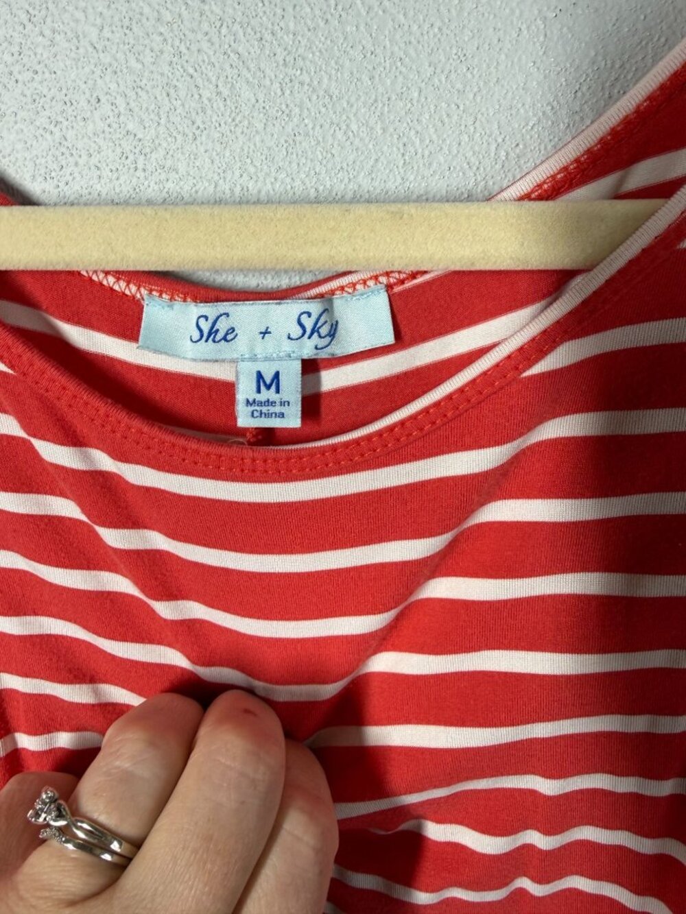 She + Sky Womens Medium Red Stripe Knot Front Tee Casual Short Sleeve Knit Top - Picture 7 of 7